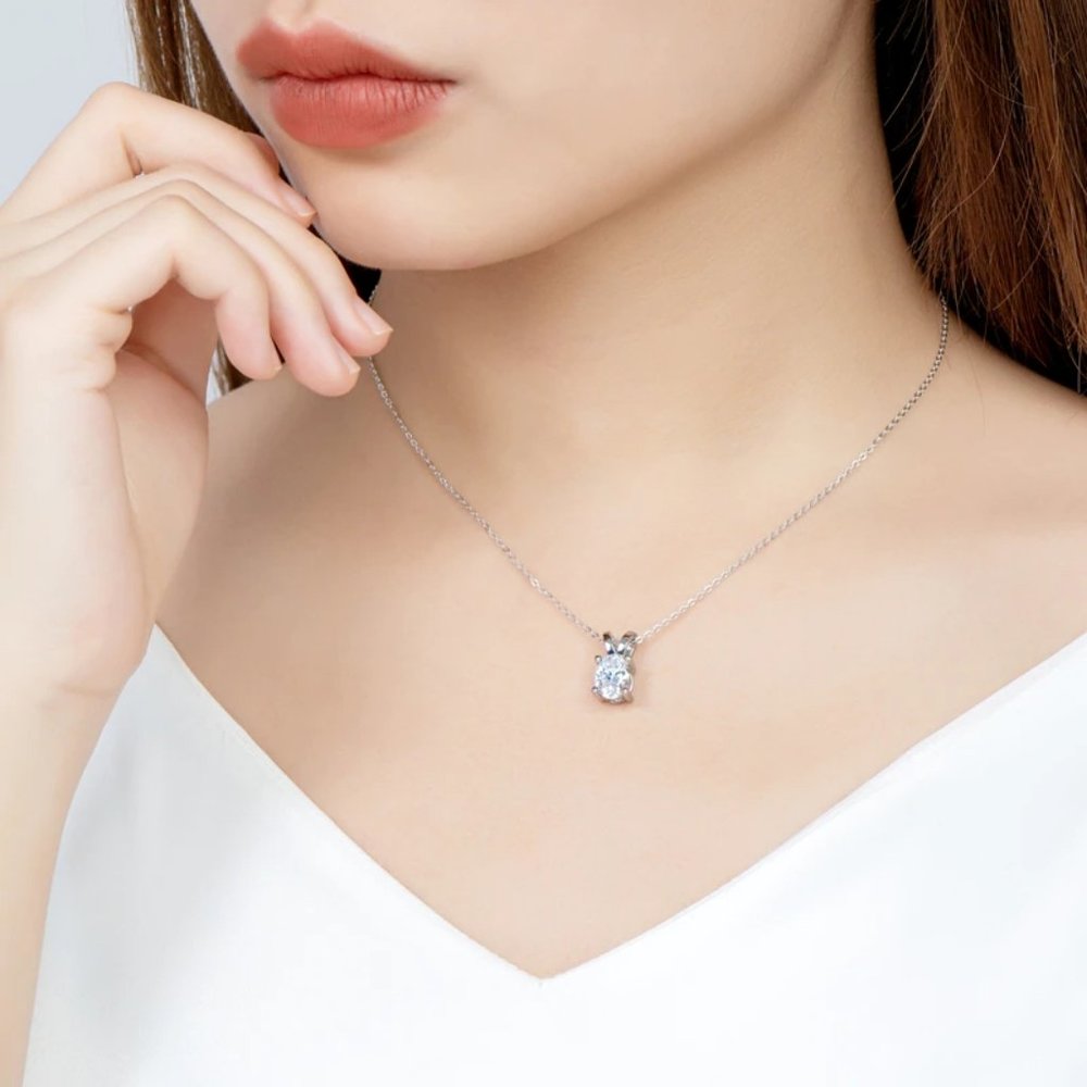 Certified 1ct. t.w. Moissanite Diamond Oval Pendant Necklace NEW - Picture 3 of 10